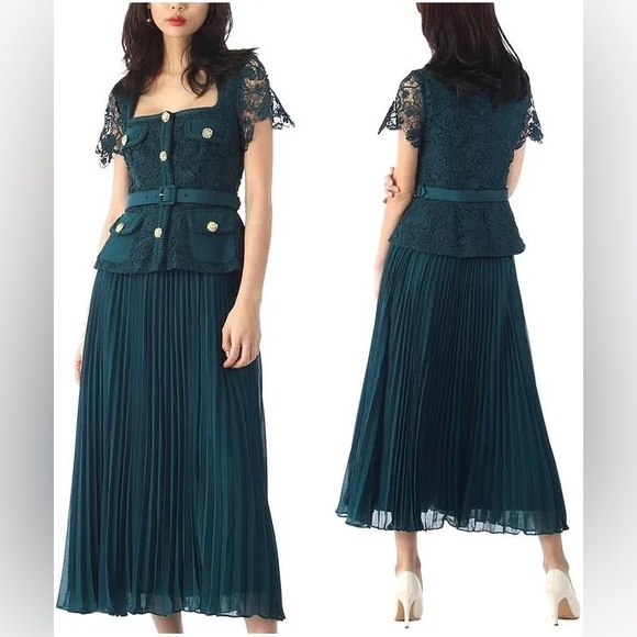 self portrait TEAL LACE BODICE MIDI DRESS - Picture 2 of 16